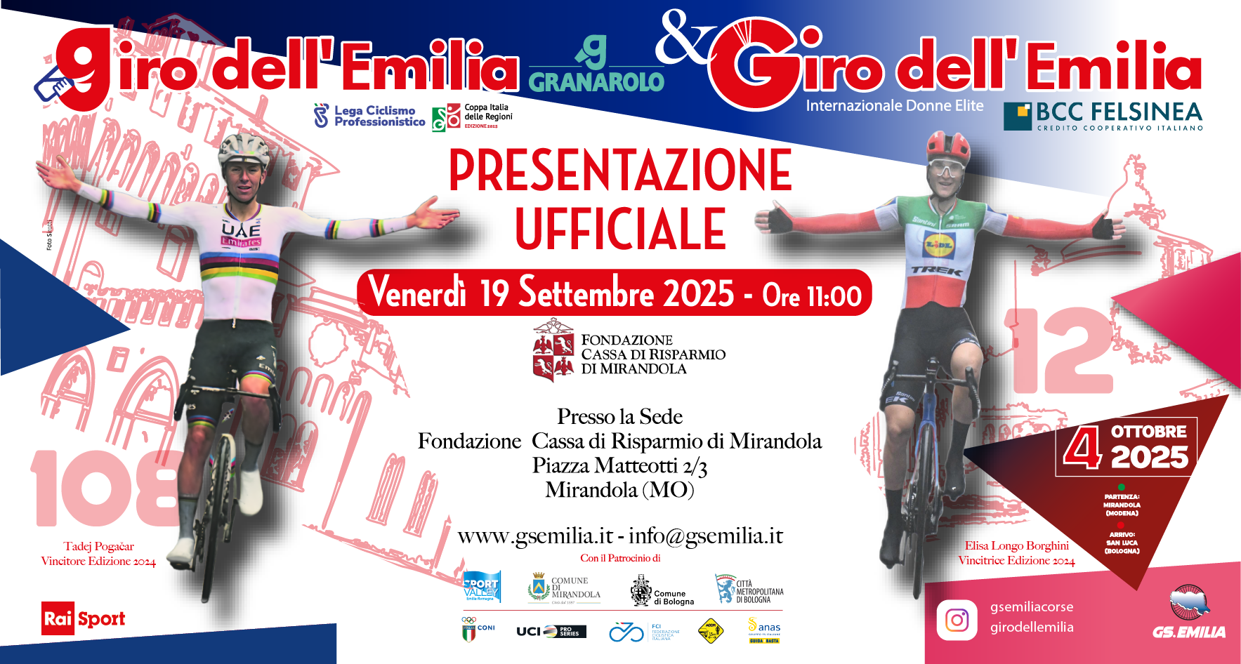 GIRO DELL’EMILIA: VENERDÌ 19 SETTEMBRE LA PRESENTAZIONE UFFICIALE A MIRANDOLA